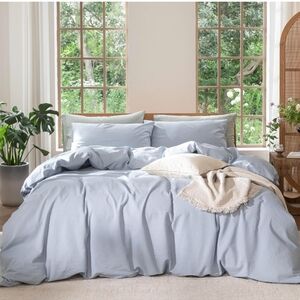 MooMee Bedding Duvet Cover Set 100% Washed Cotton Linen Like Textured Breathable